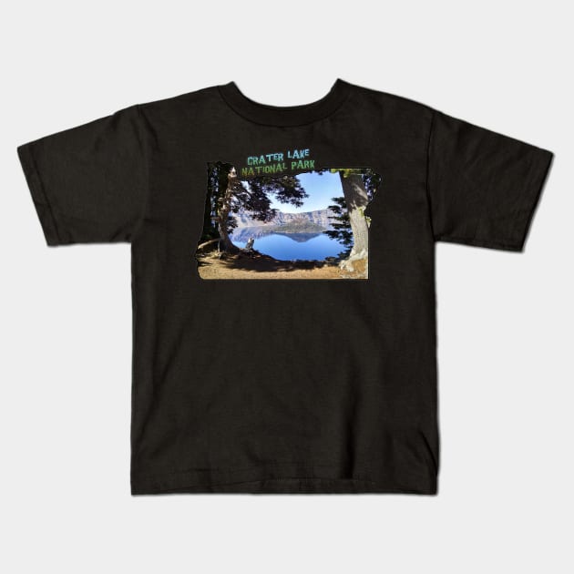 Oregon State Outline (Crater Lake & Wizard Island) Kids T-Shirt by gorff